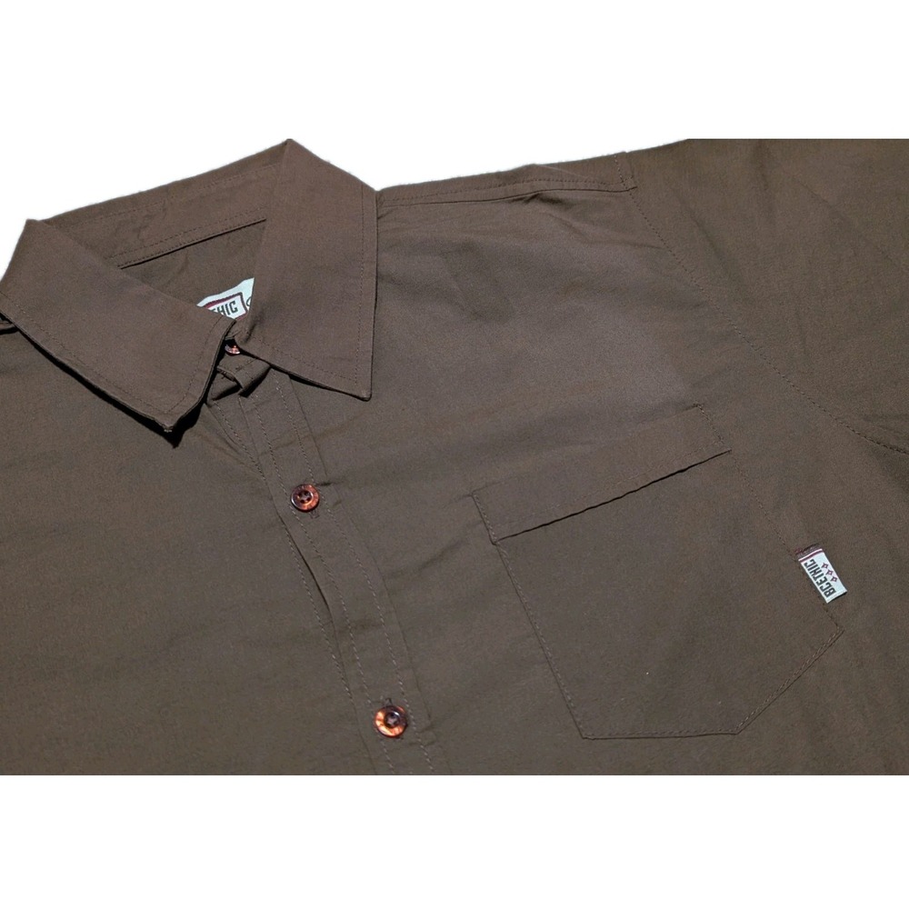 BC Ethic Mens Button Down Shirt Size M Brown Short Sleeve Textured Pocket